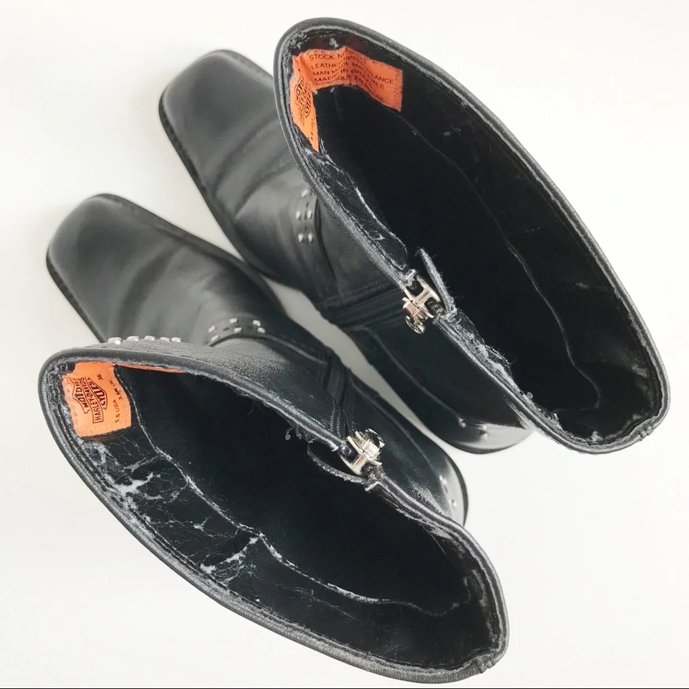 Harley-Davidson Black Leather Studded Moto Boots - Picture 13 of 14